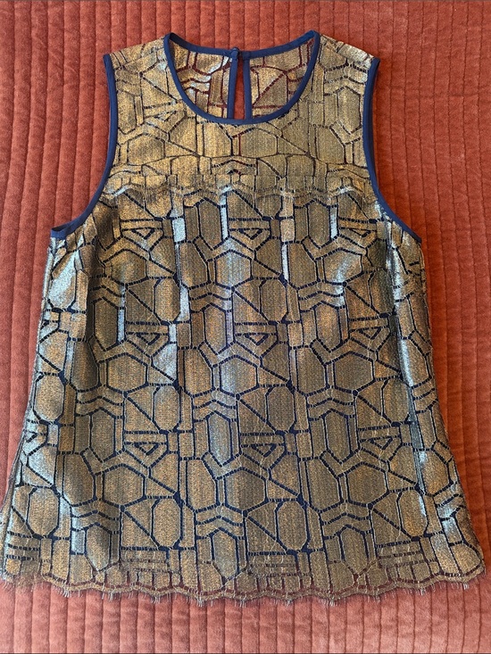 J. Crew Tops - J. CREW COLLECTION Deco Shirt in Metallic French Lace (Gold & Navy)